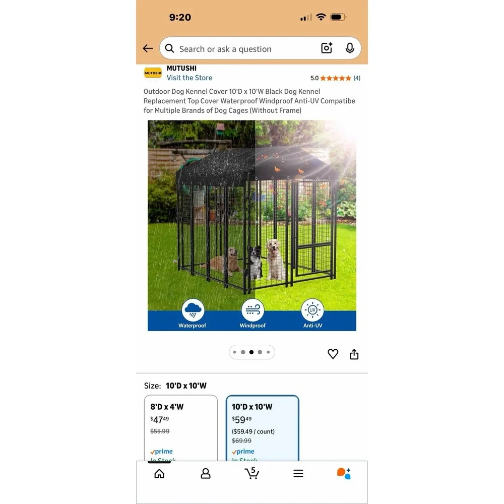 Outdoor Dog Kennel Cover Cage 10 x 10‎ ft Large Cover